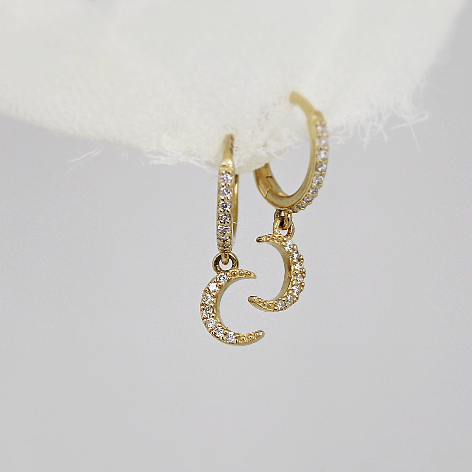 Diamond Moon Hoop Earrings (SINGLE or PAIR) - Melt'm Jewelry
