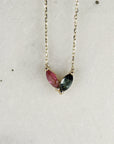 Marquise Pink Tourmaline and Green Tourmaline Necklace 14k Solid Gold - Melt'm Jewelry