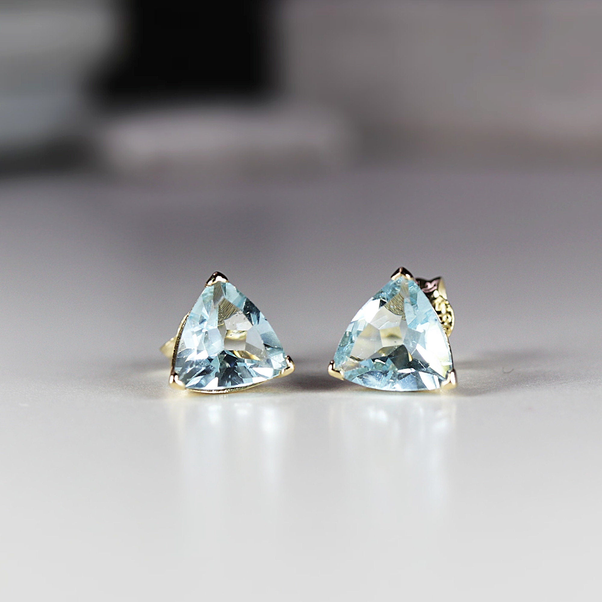 14k Gold Trillion Blue Topaz Earrings - Melt'm Jewelry