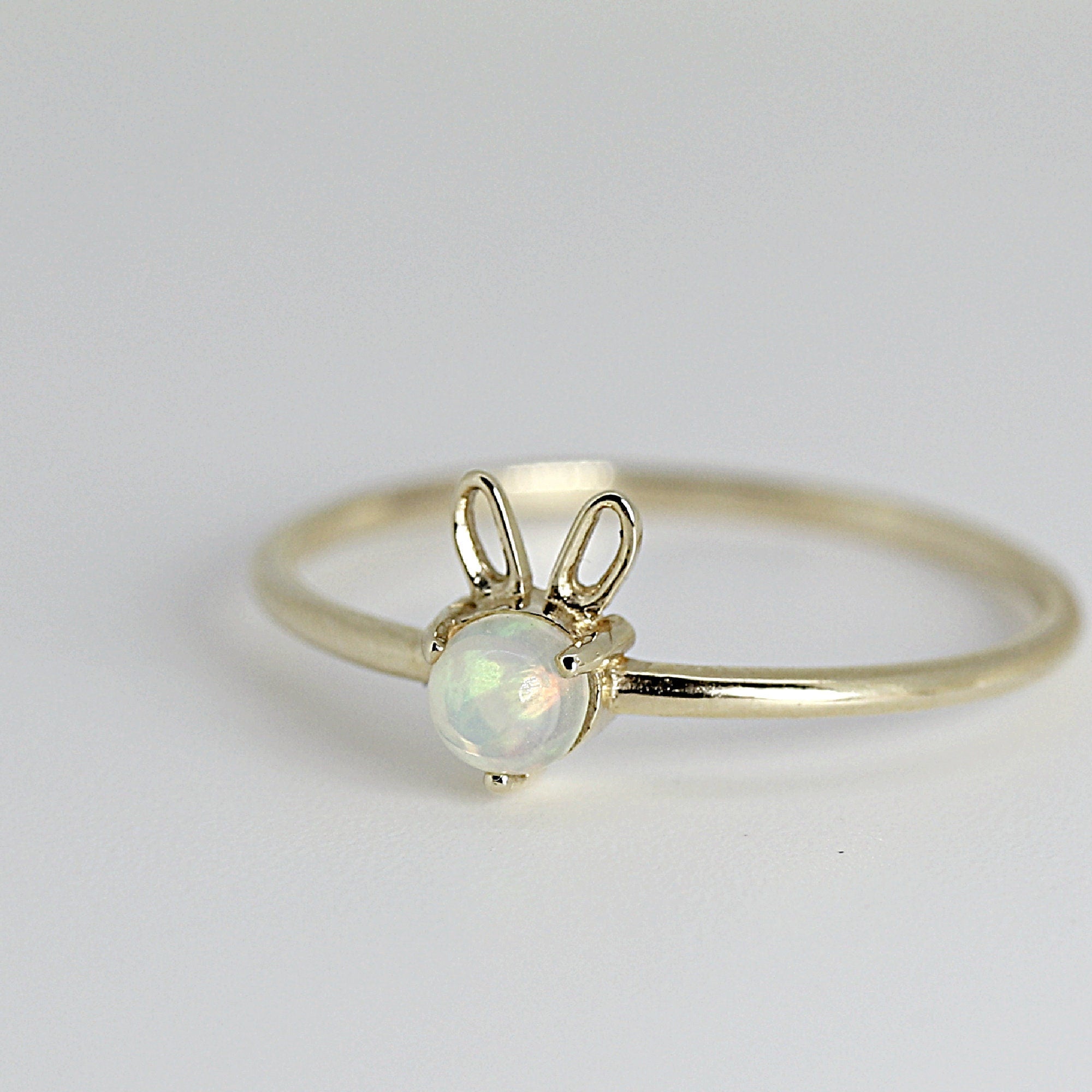 October Birthstone Bunny Ring 14k Gold - Opal or Pink Tourmaline
