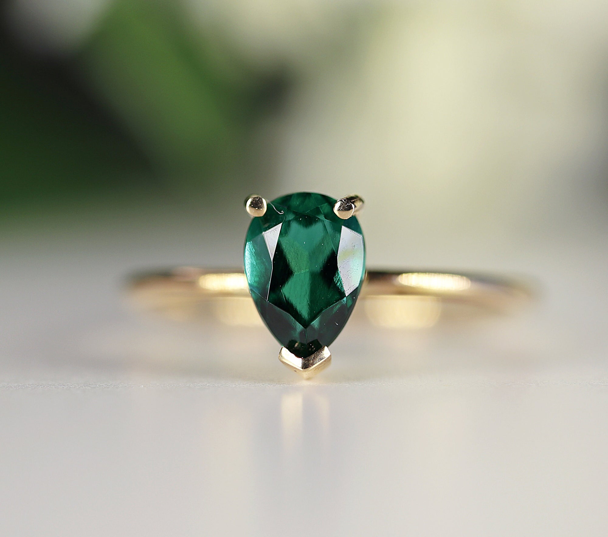 Pear Cut Emerald Ring 14k Gold