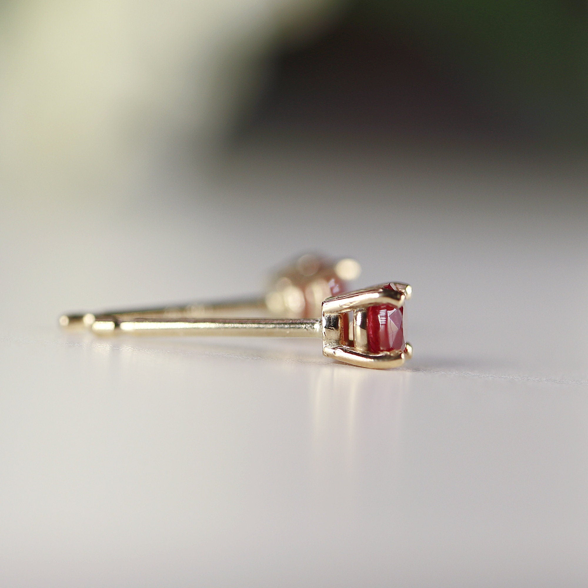 Delicate Ruby Stud Earrings 14k Gold - Melt'm Jewelry