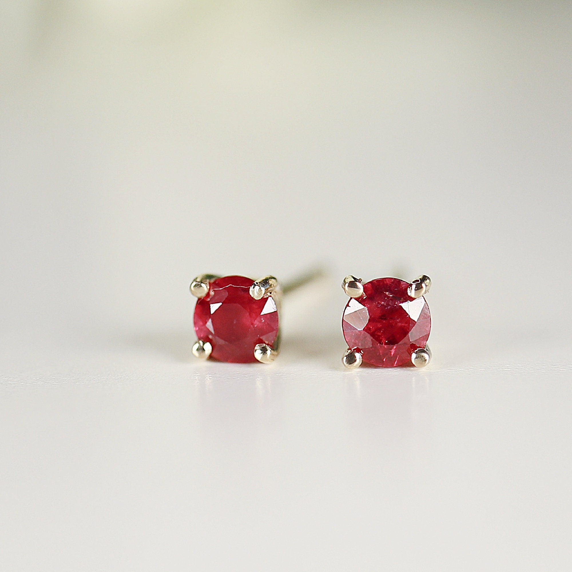 Delicate Ruby Stud Earrings 14k Gold