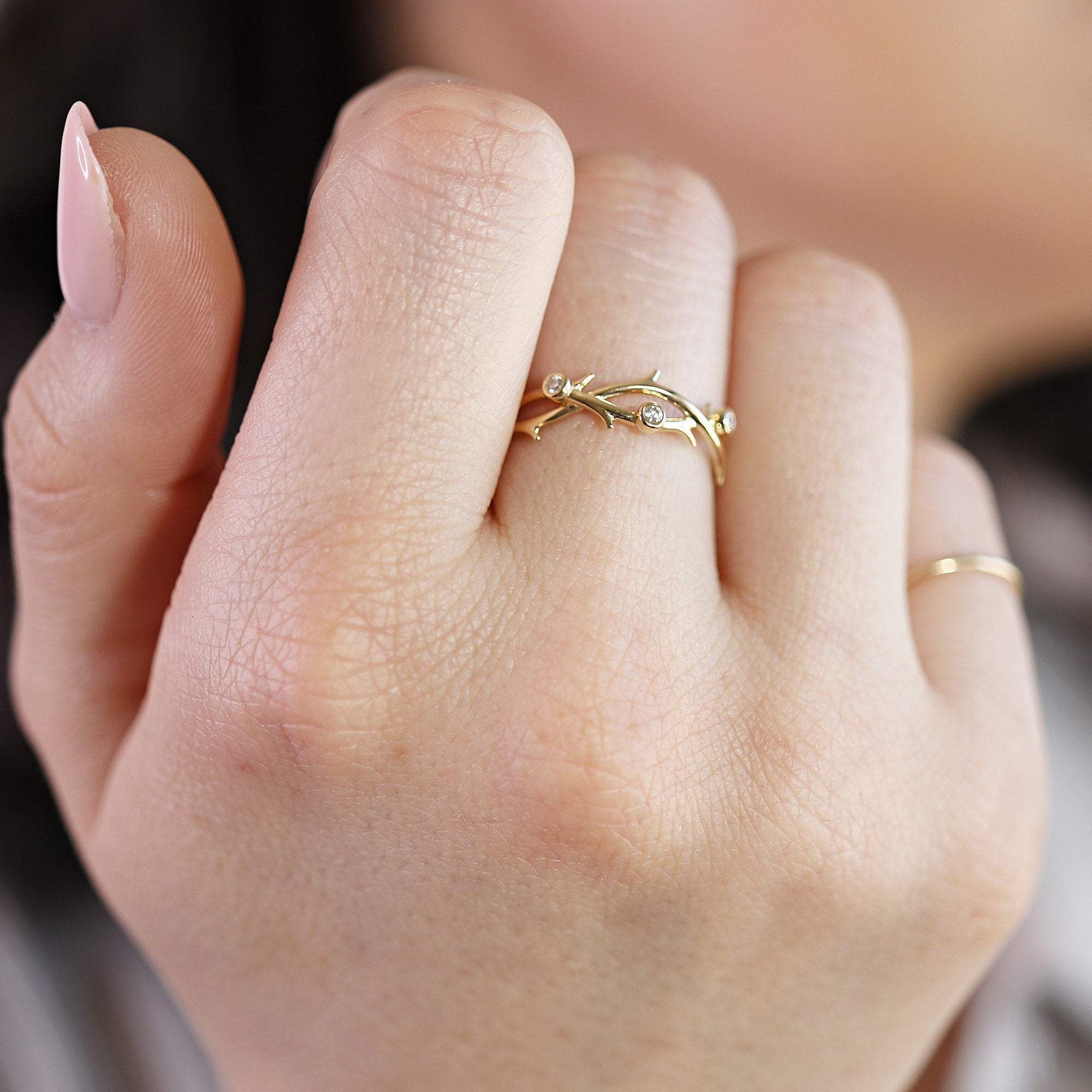 Diamond Twig Wedding Ring 14k Solid - Melt'm Jewelry