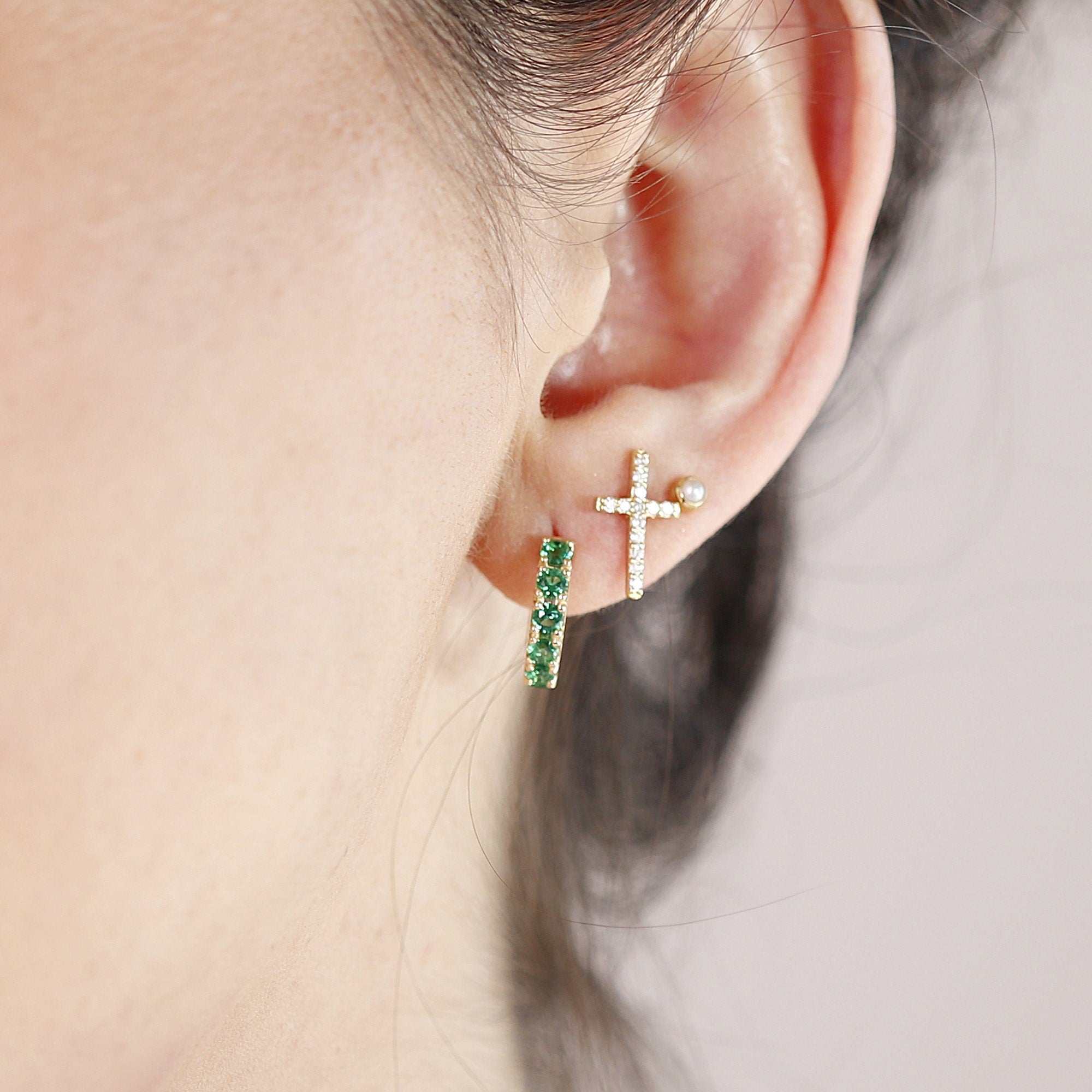 Emerald Hoop Earrings 14k Gold - Melt'm Jewelry