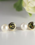 Pearl and Green Tourmaline Earrings 18k Solid Gold