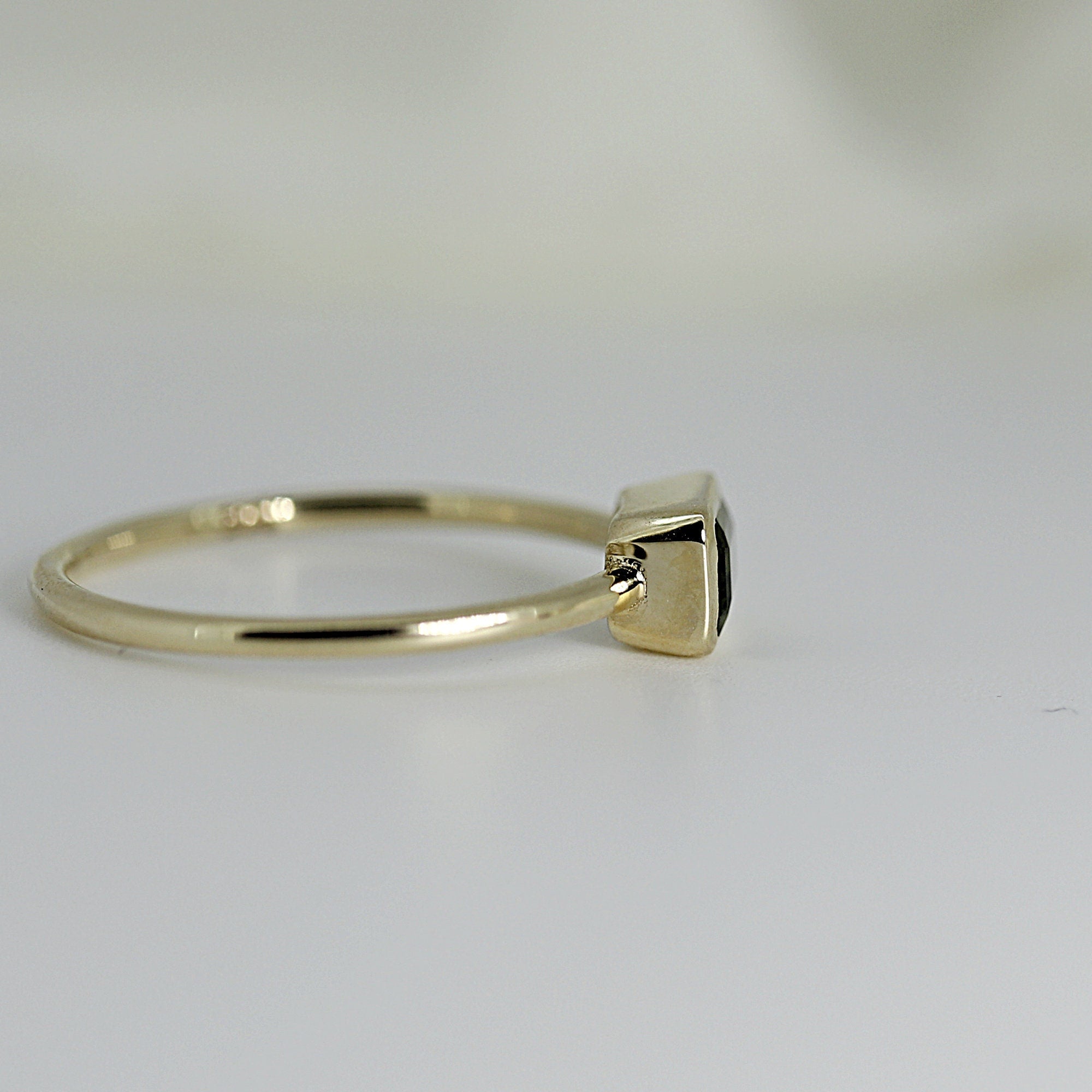 Emerald Cut Bezel Set Green Tourmaline Ring in 14k Gold - Melt'm Jewelry
