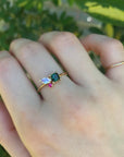 Indicolite Tourmaline Moonstone and Ruby Cluster Colorful Engagement Ring - Melt'm Jewelry