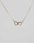 14k Gold Diamond Interlocking Two Hearts Necklace