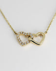 14k Gold Diamond Interlocking Two Hearts Necklace