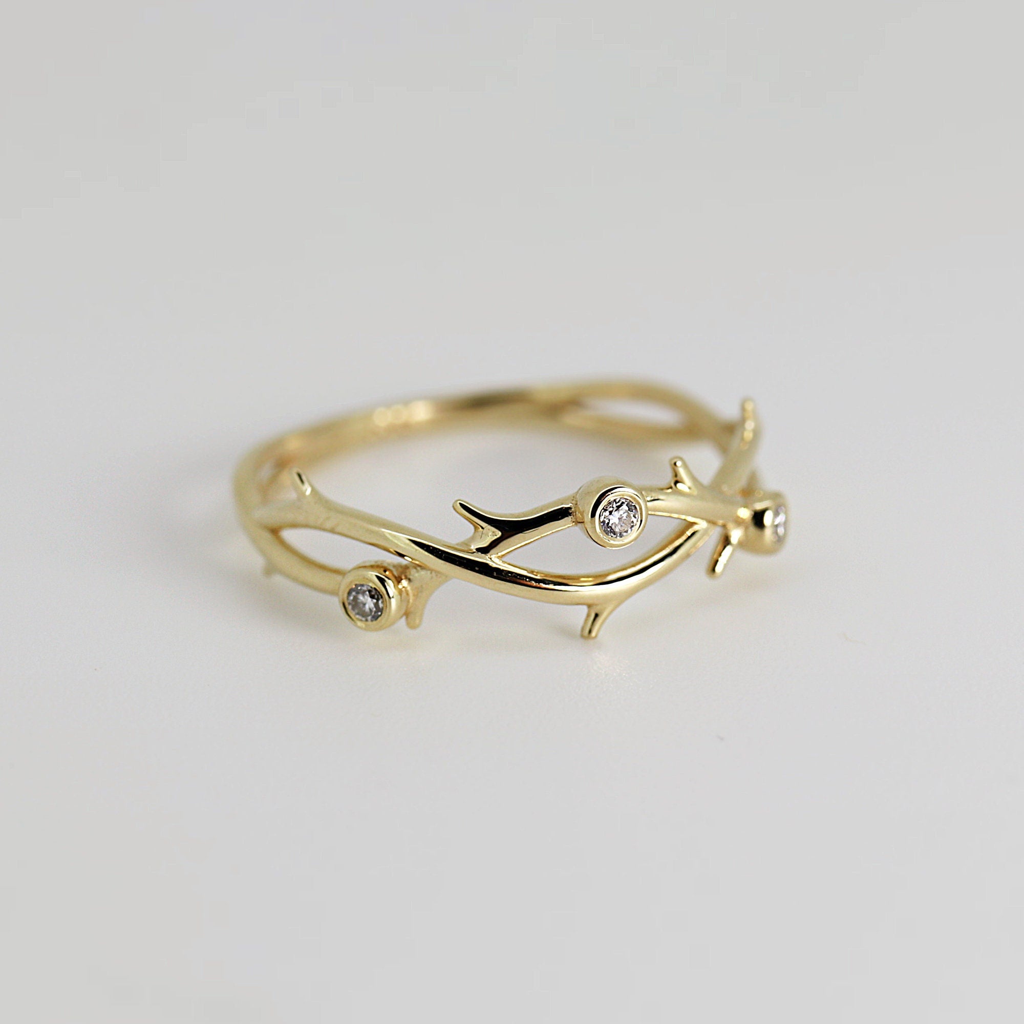 Diamond Twig Wedding Ring 14k Solid