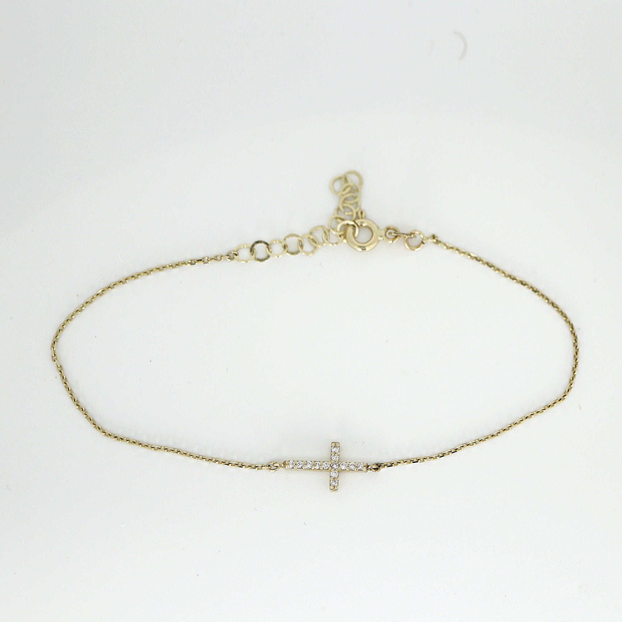 14k Gold Diamond Cross Bracelet - Melt'm Jewelry