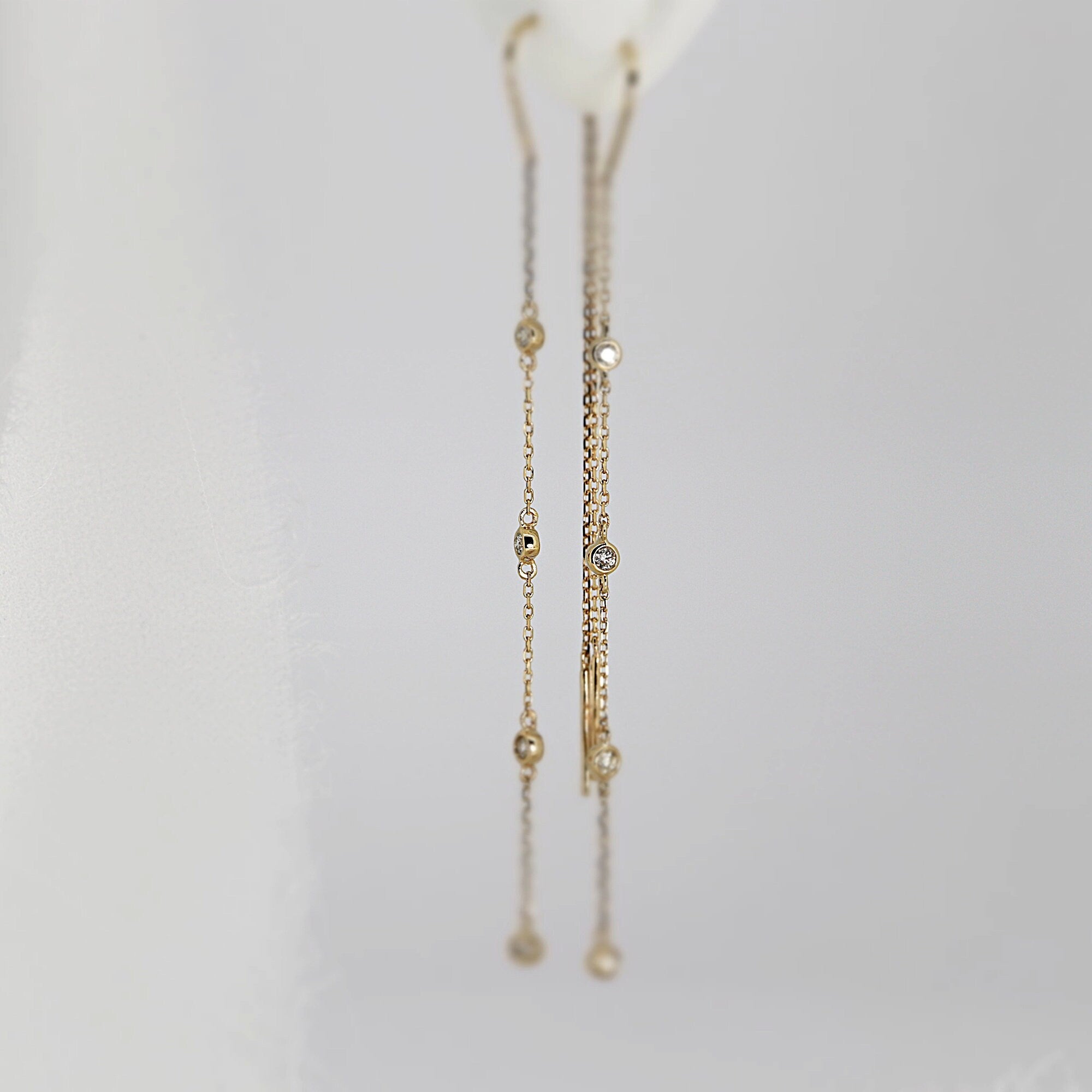 Diamond By The Yard Earrings, 14k Gold Diamond Threader Earrings