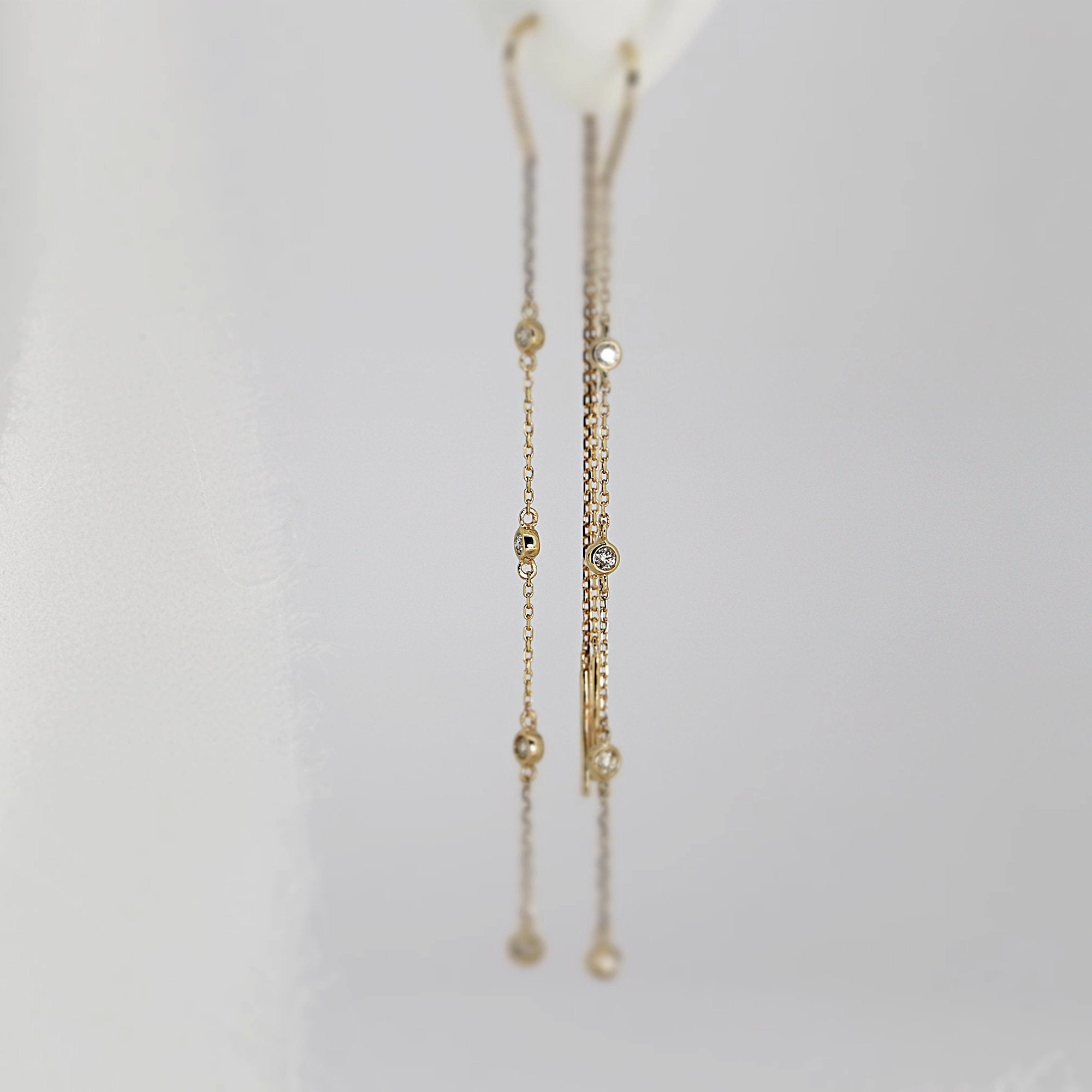Diamond By The Yard Earrings, 14k Gold Diamond Threader Earrings - Melt'm Jewelry