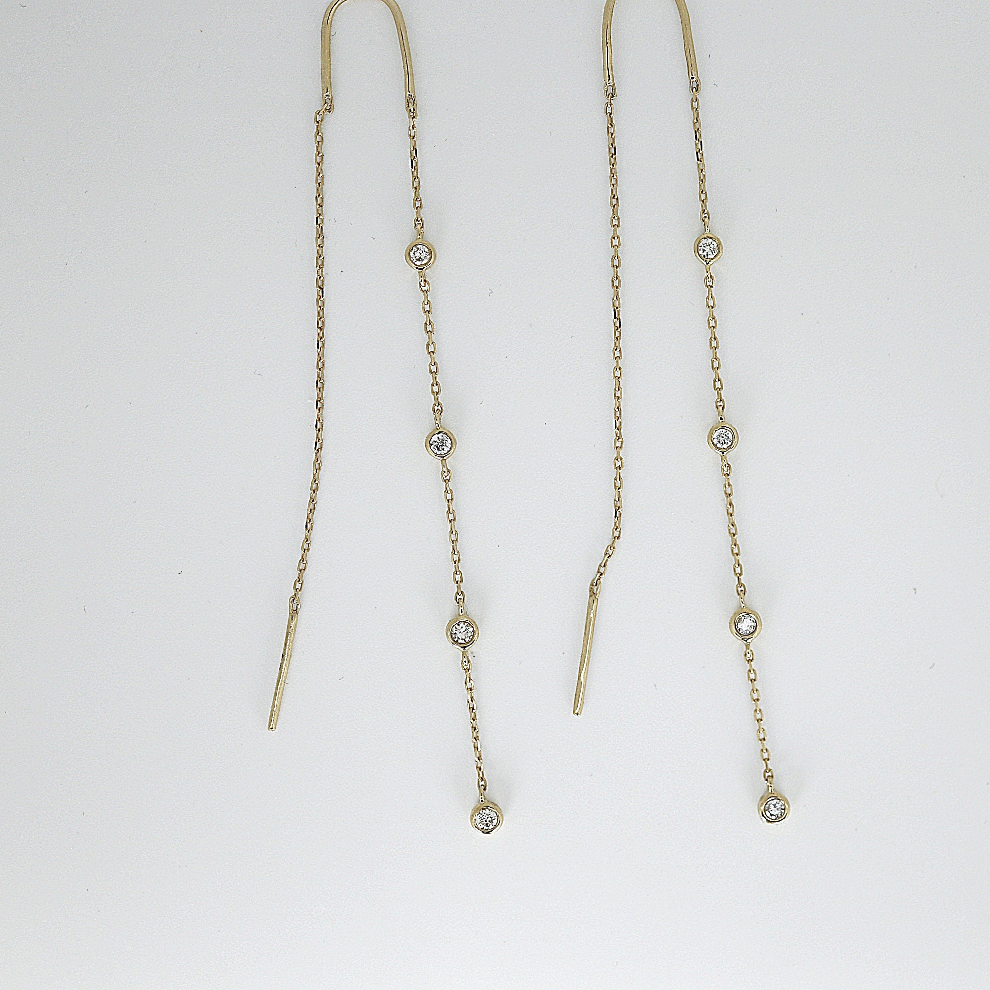 Diamond By The Yard Earrings, 14k Gold Diamond Threader Earrings - Melt'm Jewelry