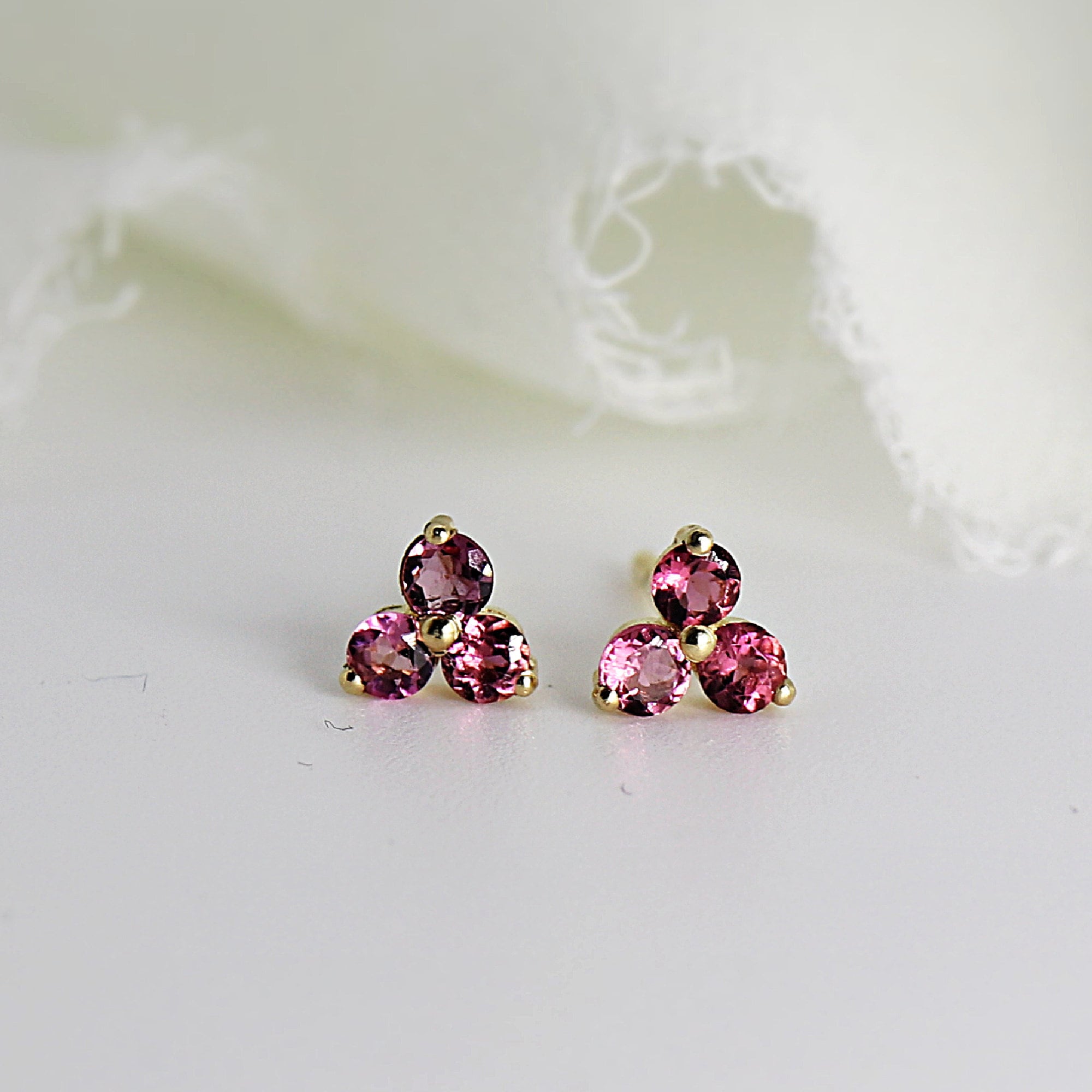 Tourmaline Trio Earrings in 14k Solid Gold