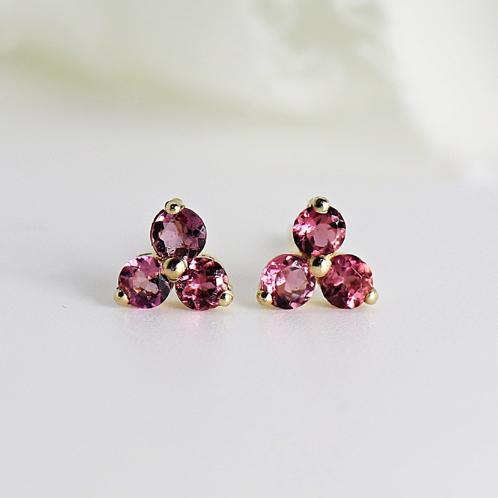 Tourmaline Flower Earrings – Pink Gemstone Cluster Studs in 14k Solid Gold - Melt'm Jewelry