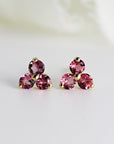 Tourmaline Flower Earrings – Pink Gemstone Cluster Studs in 14k Solid Gold - Melt'm Jewelry