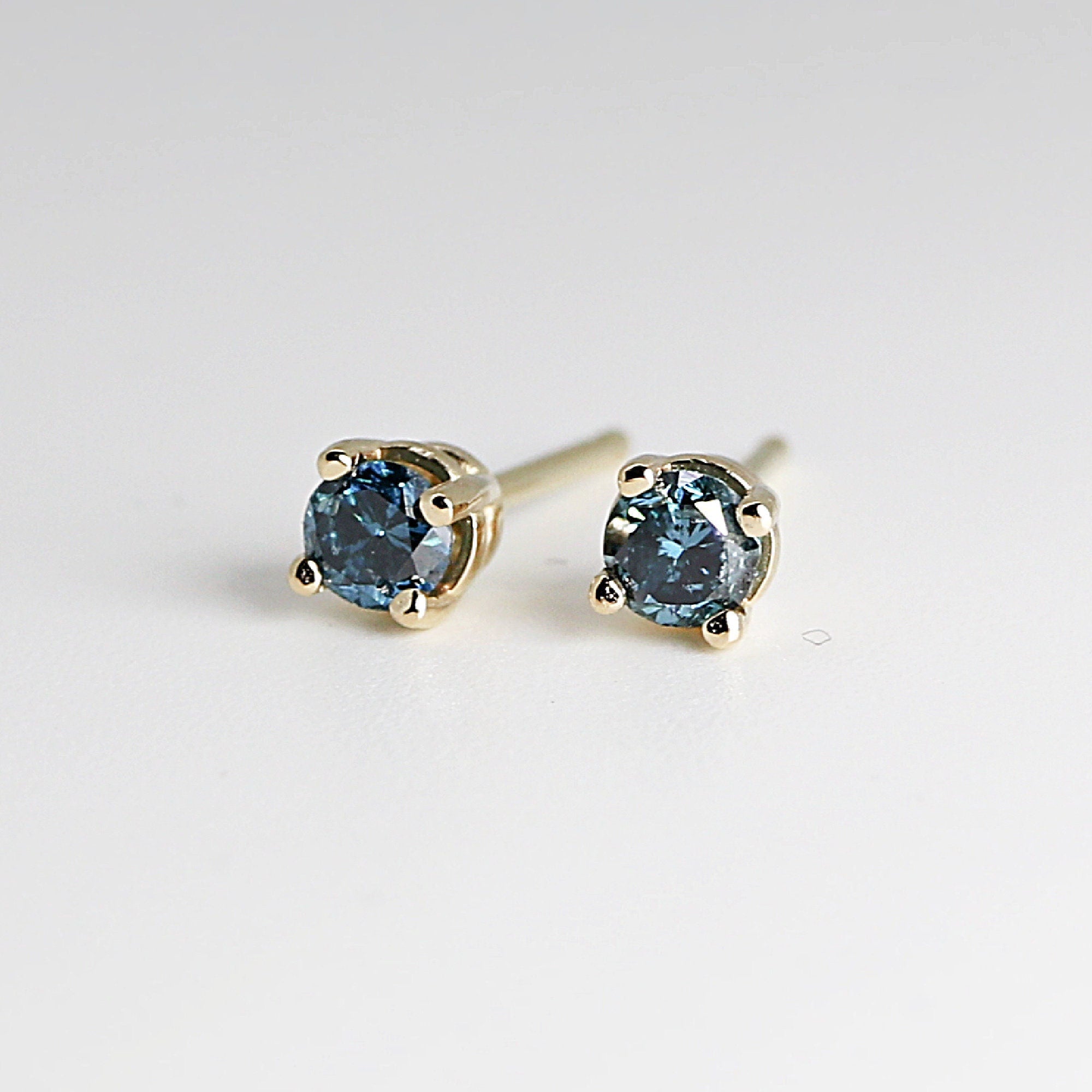 Blue Diamond Earrings 14k Gold