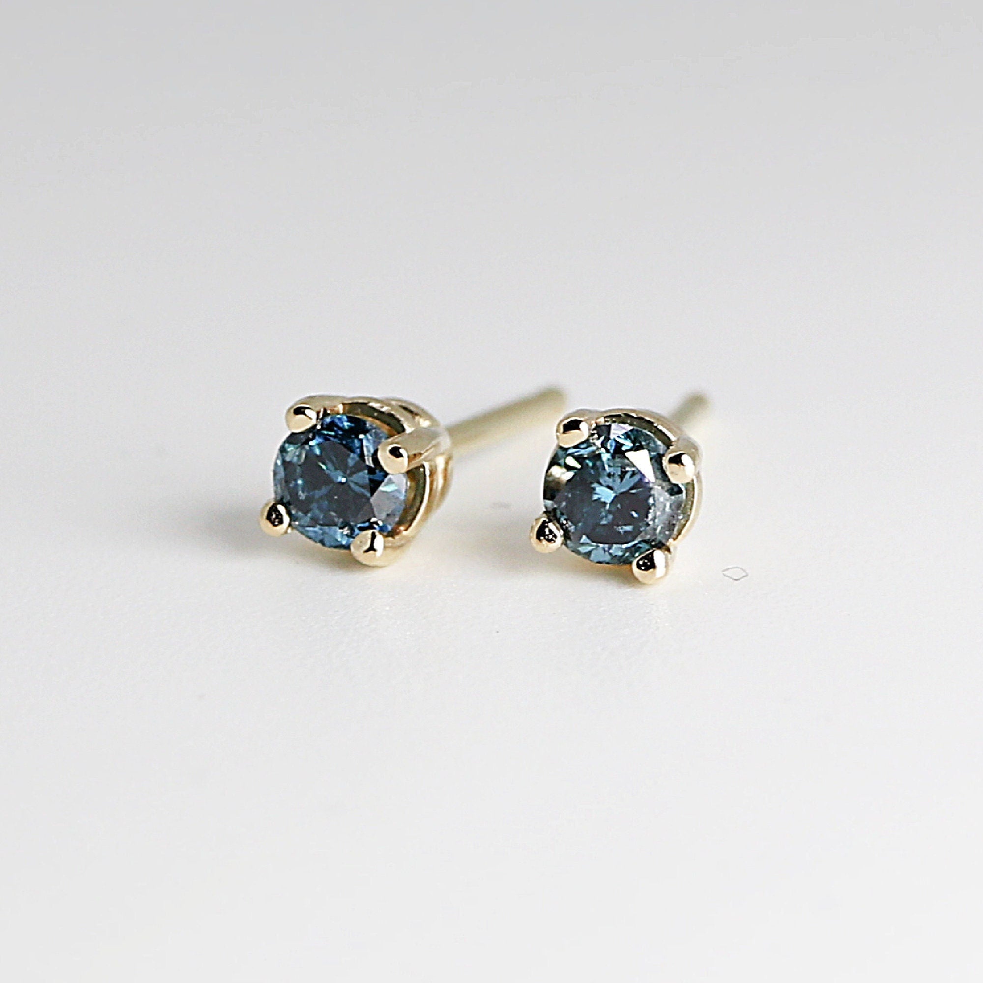 Blue Diamond Earrings 14k Gold (SINGLE or PAIR) - Melt'm Jewelry