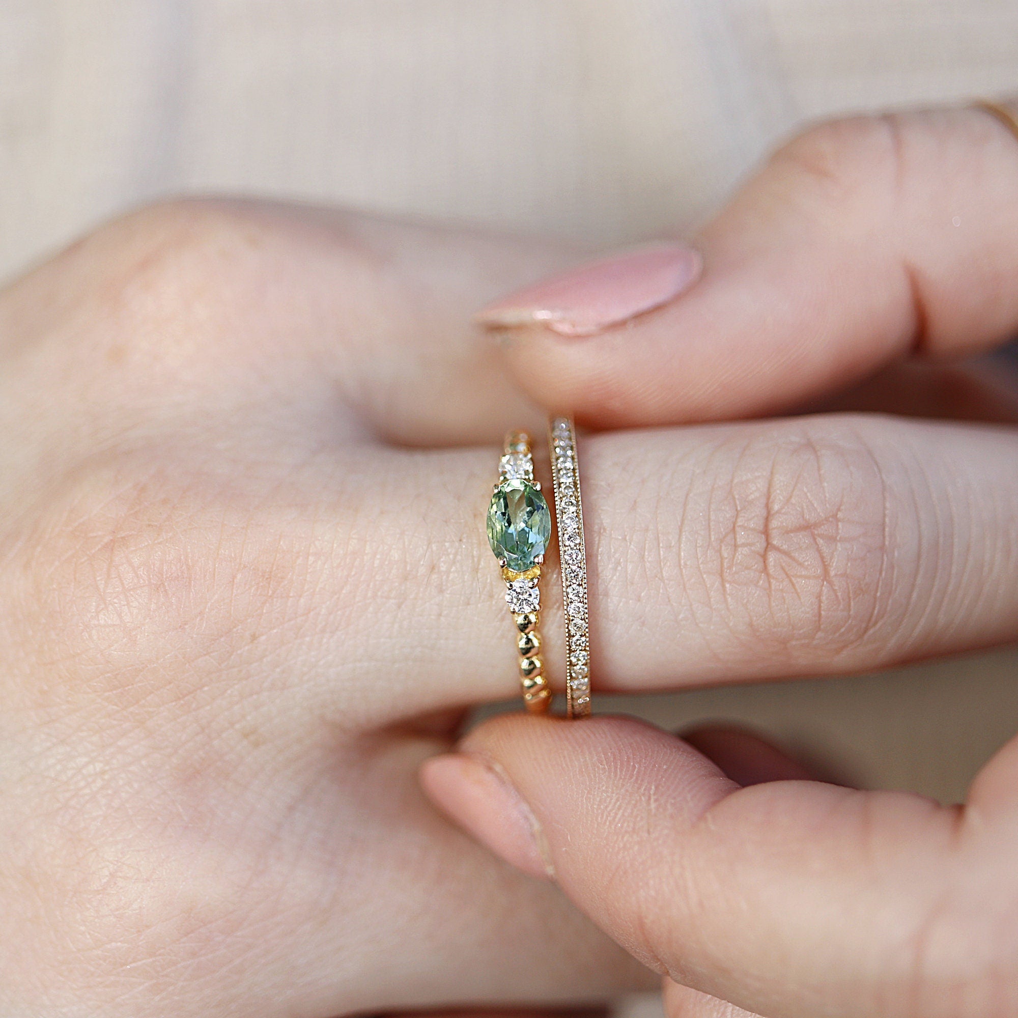 Diamond &amp; Oval Tourmaline Engagement Ring - Melt'm Jewelry