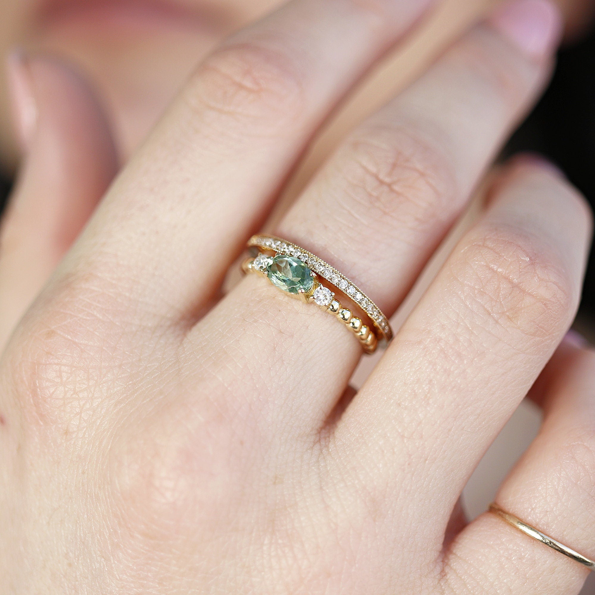Diamond &amp; Oval Tourmaline Engagement Ring - Melt'm Jewelry