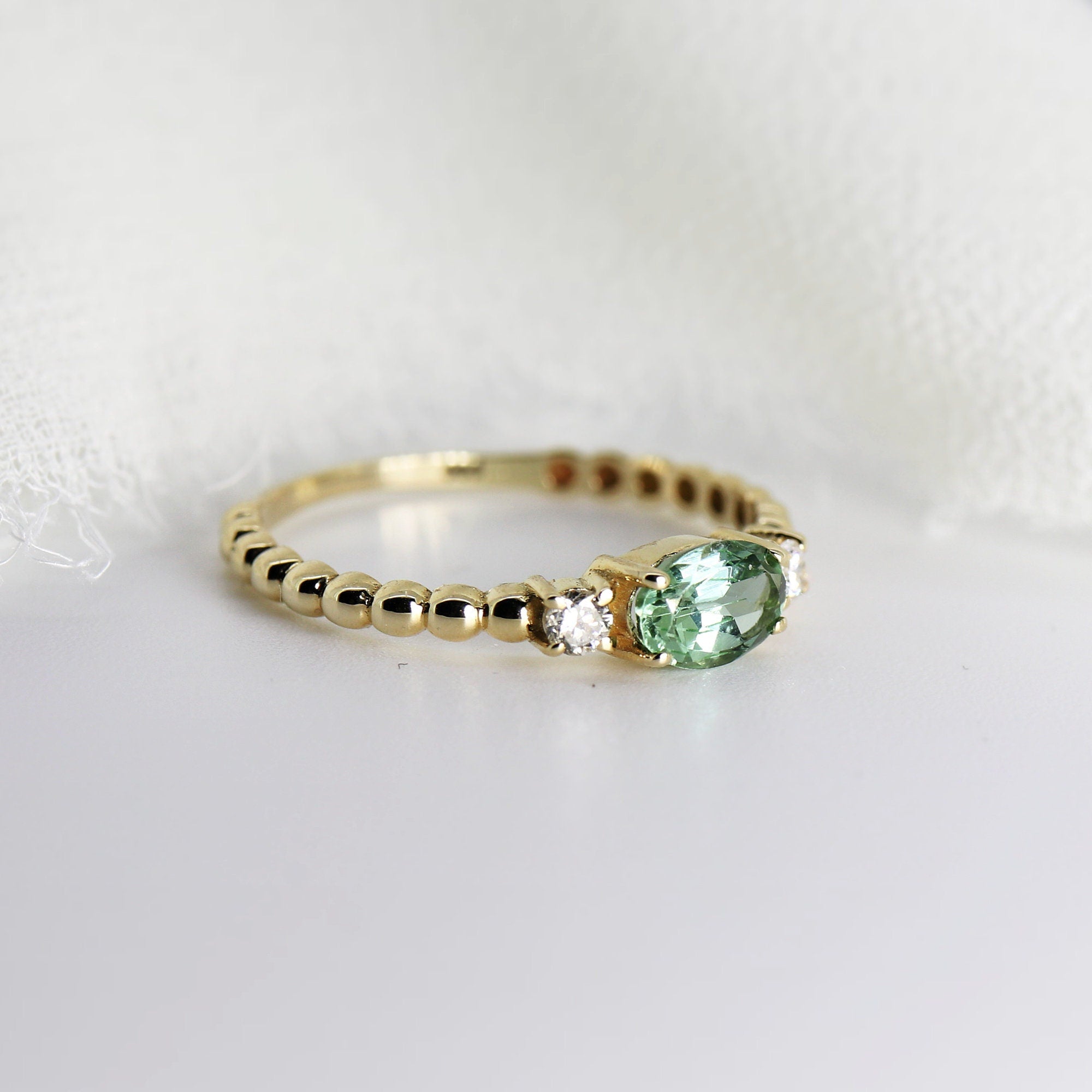 Diamond &amp; Oval Tourmaline Engagement Ring - Melt'm Jewelry