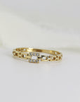 14k Solid Gold Rectangular Chain Link Diamond Ring