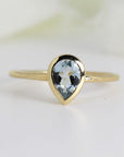 Pear Aquamarine Ring, Bezel Set 14k Gold Ring