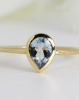 Pear Aquamarine Ring, Bezel Set 14k Gold Ring