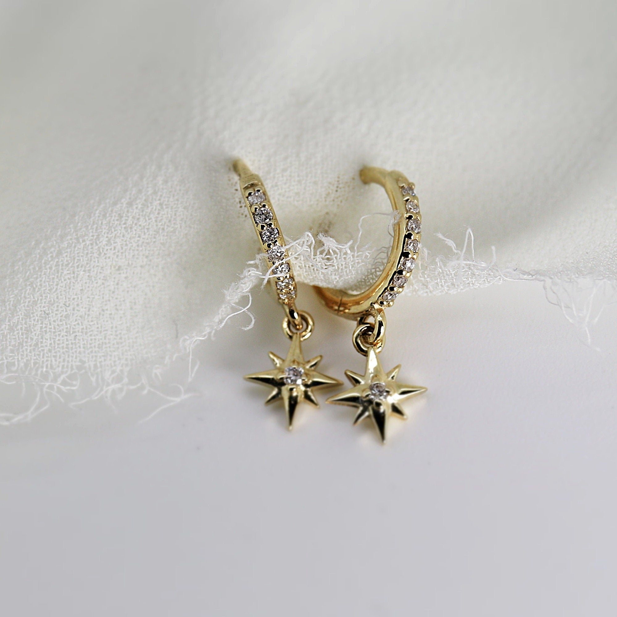 Diamond Northstar Hoop Earrings (SINGLE or PAIR) - Melt'm Jewelry