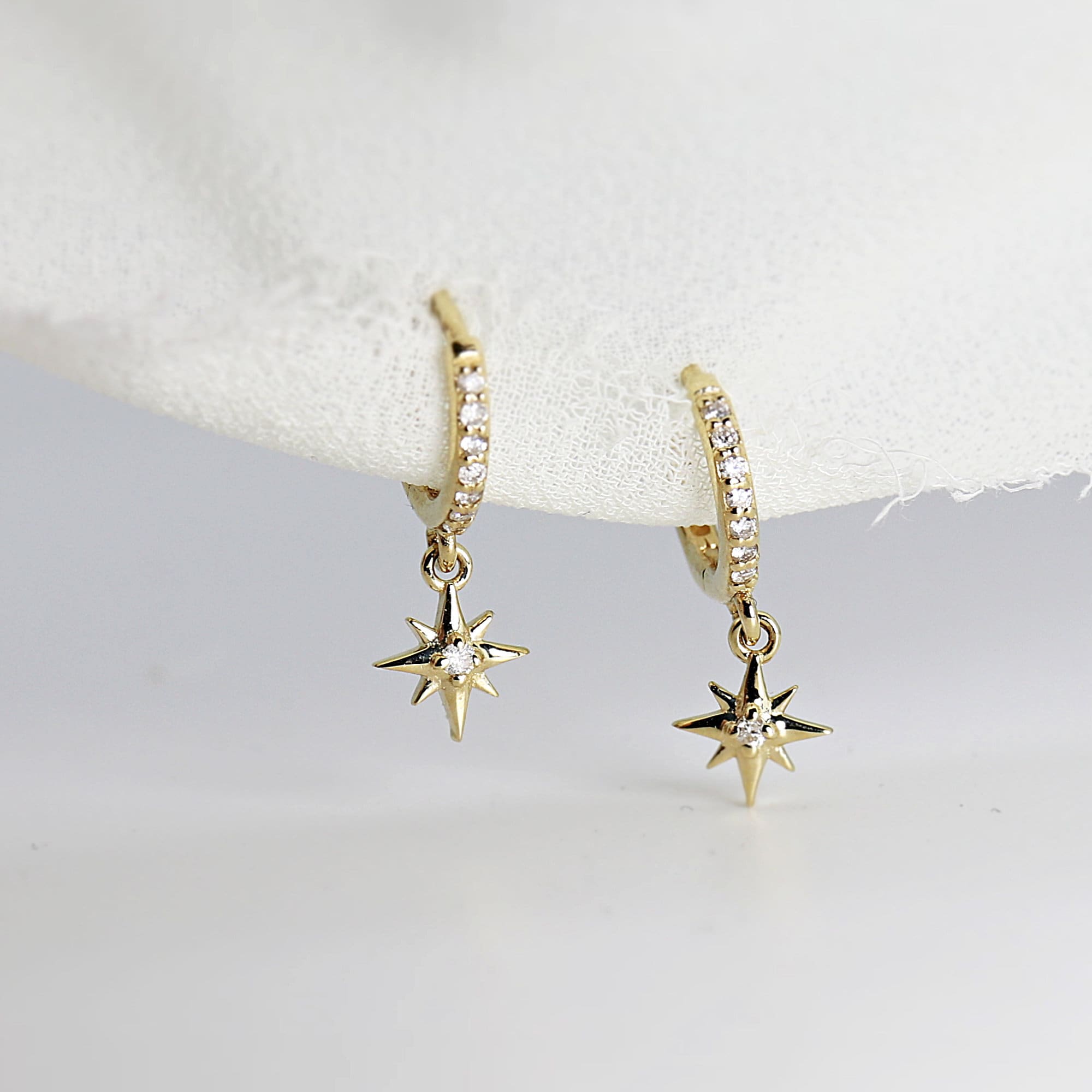 Diamond Northstar Hoop Earrings (SINGLE or PAIR) - Melt'm Jewelry
