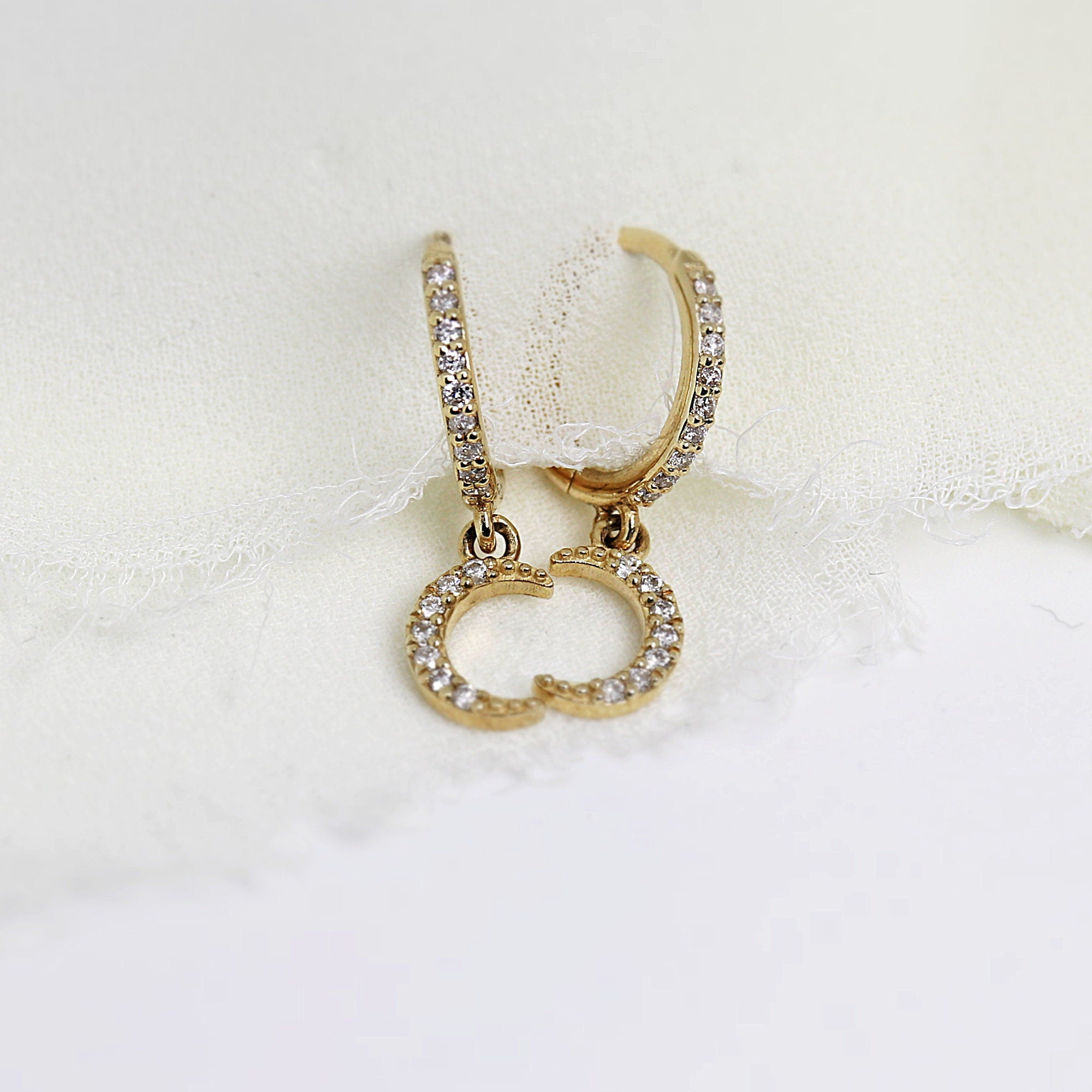 Diamond Moon Hoop Earrings (SINGLE or PAIR) - Melt'm Jewelry