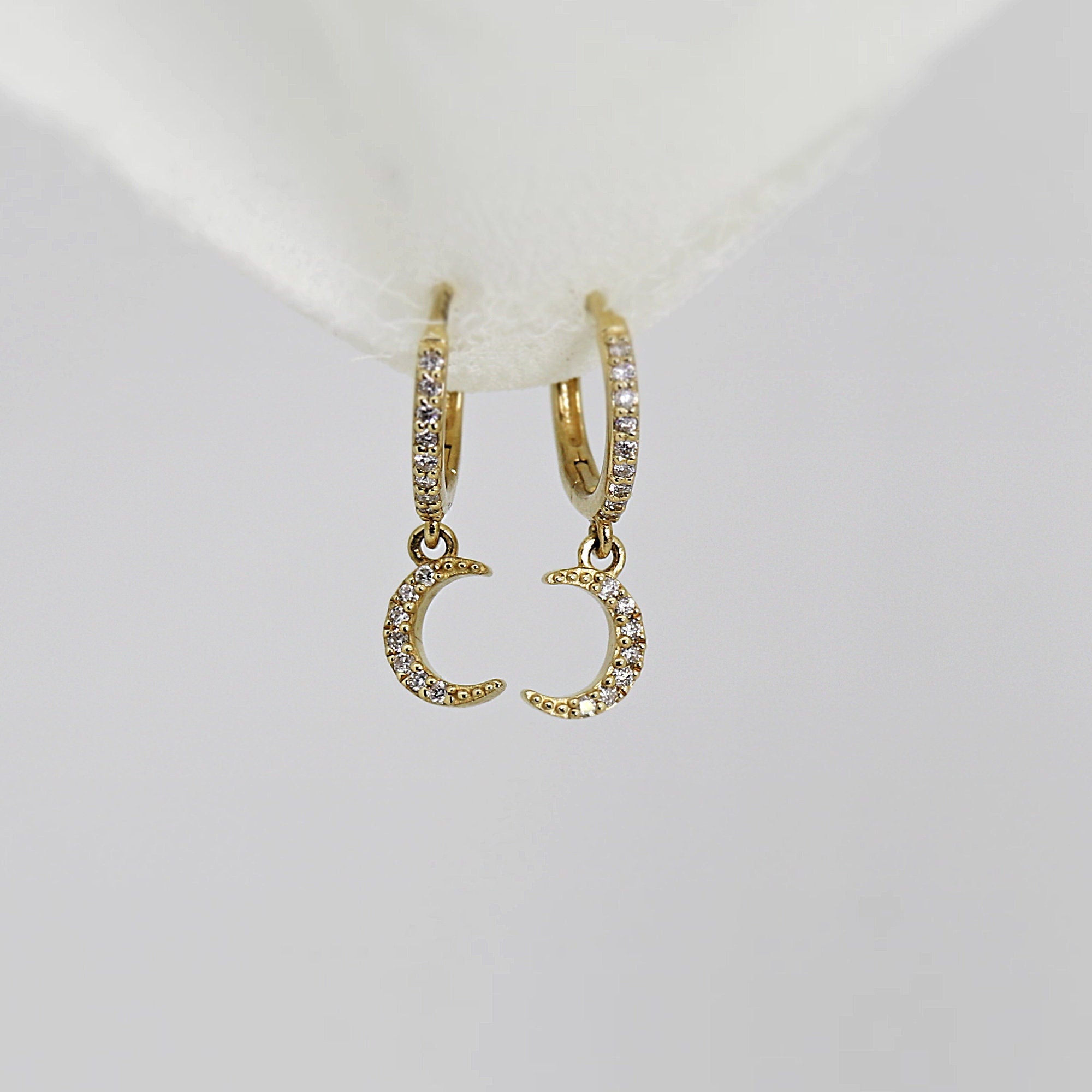 Diamond Moon Hoop Earrings (SINGLE or PAIR) - Melt'm Jewelry