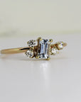 Diamond and Aquamarine Cluster Engagement Ring 14k Solid Gold