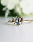 Diamond and Aquamarine Cluster Engagement Ring 14k Solid Gold