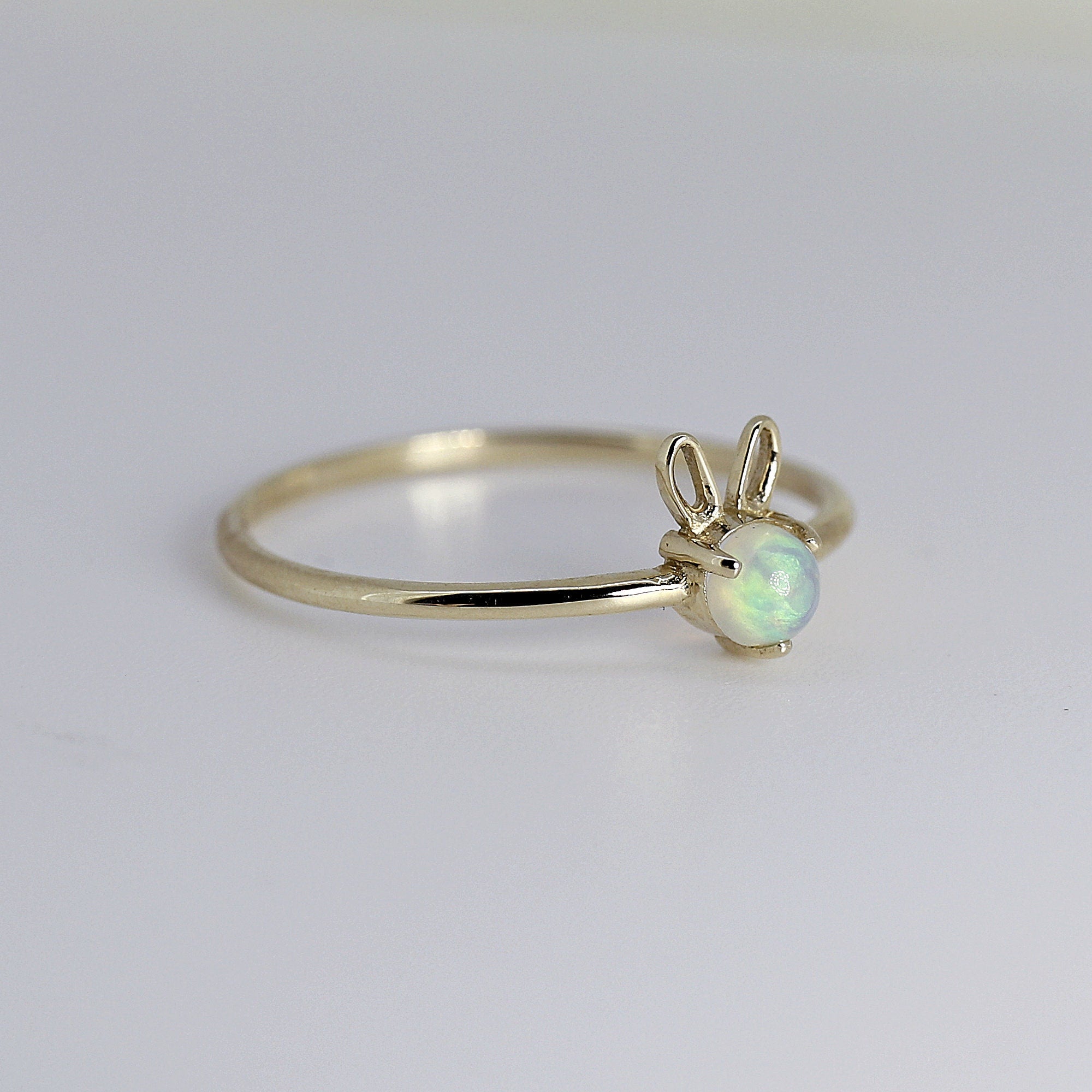October Birthstone Bunny Ring 14k Gold - Opal or Pink Tourmaline - Melt'm Jewelry