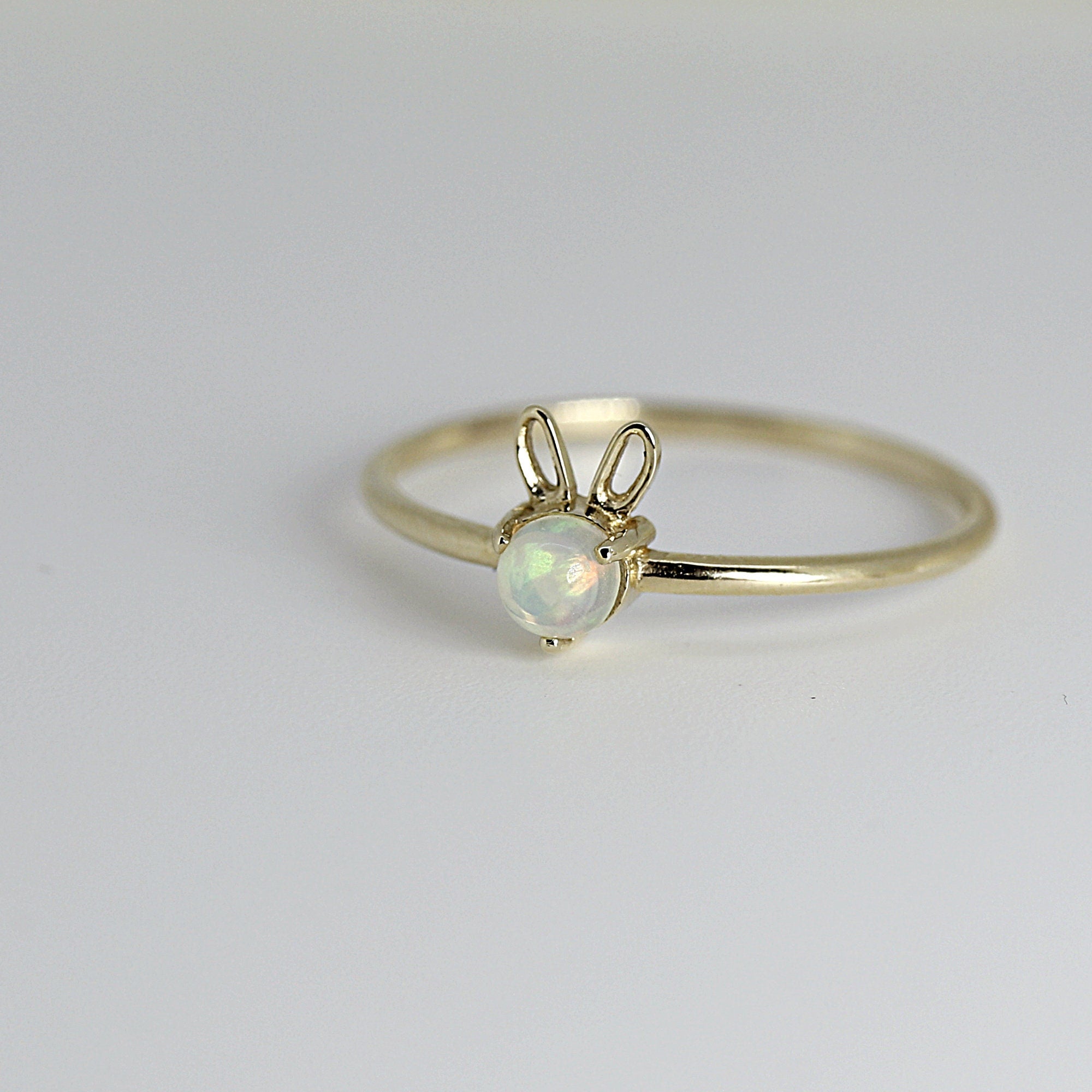 October Birthstone Bunny Ring 14k Gold - Opal or Pink Tourmaline - Melt'm Jewelry