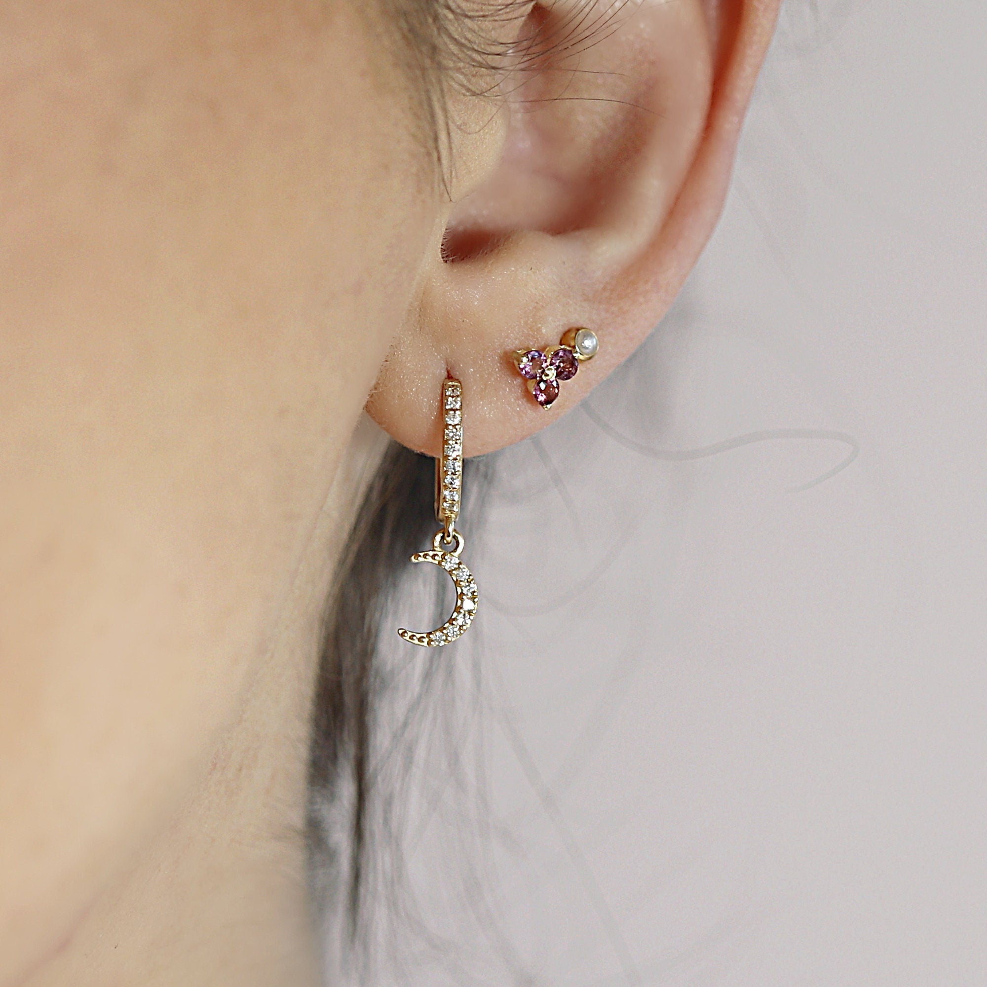 Diamond Moon Hoop Earrings (SINGLE or PAIR) - Melt'm Jewelry