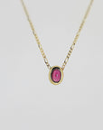 Pink Tourmaline Necklace in 14k Gold Figaro Chain