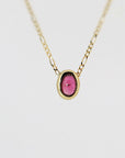 Pink Tourmaline Necklace in 14k Gold Figaro Chain