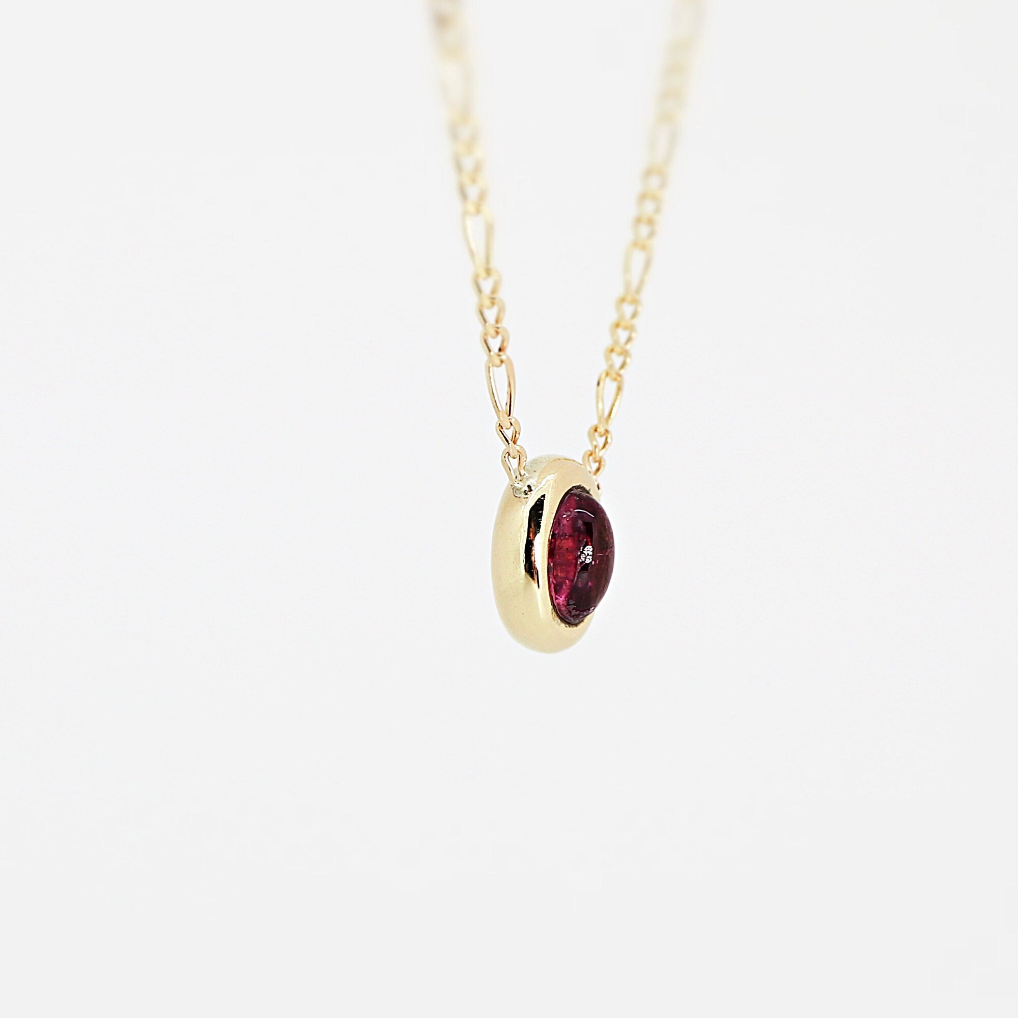 Pink Tourmaline Necklace in 14k Gold Figaro Chain