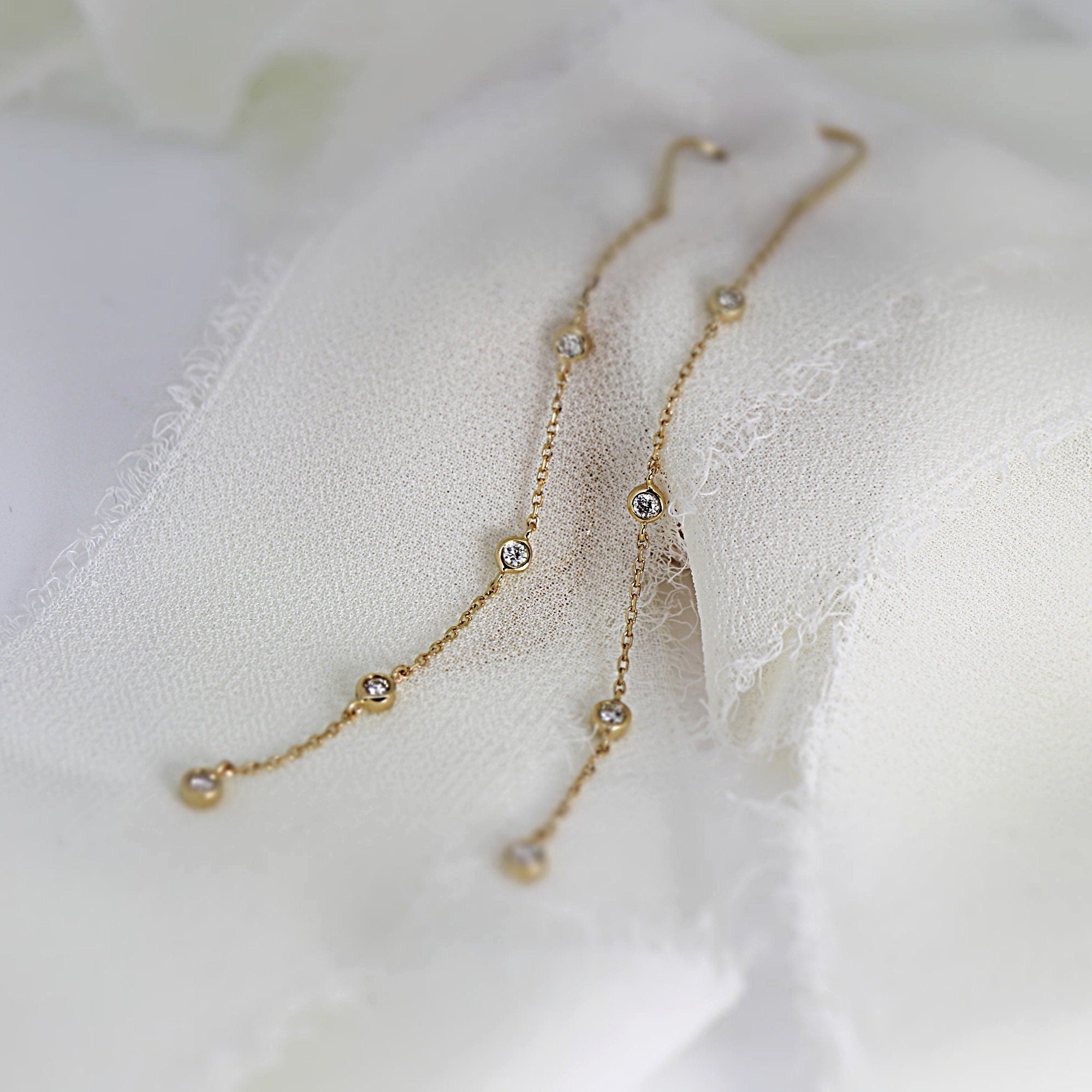 Diamond By The Yard Earrings, 14k Gold Diamond Threader Earrings - Melt'm Jewelry