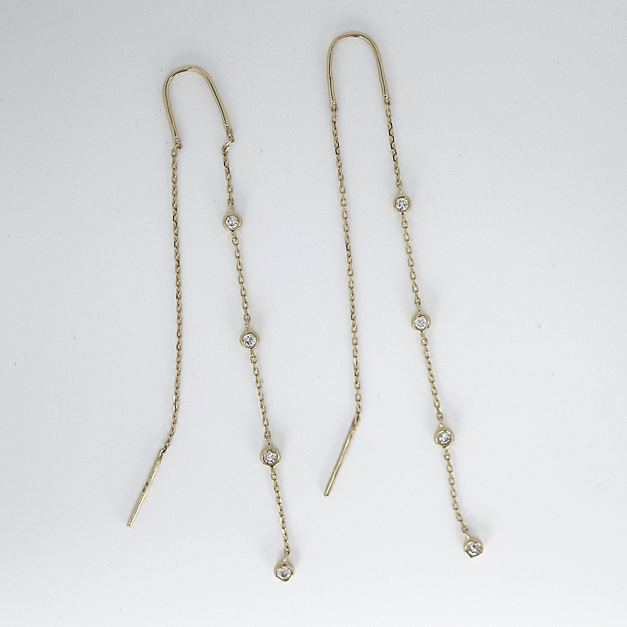 Diamond By The Yard Earrings, 14k Gold Diamond Threader Earrings - Melt'm Jewelry