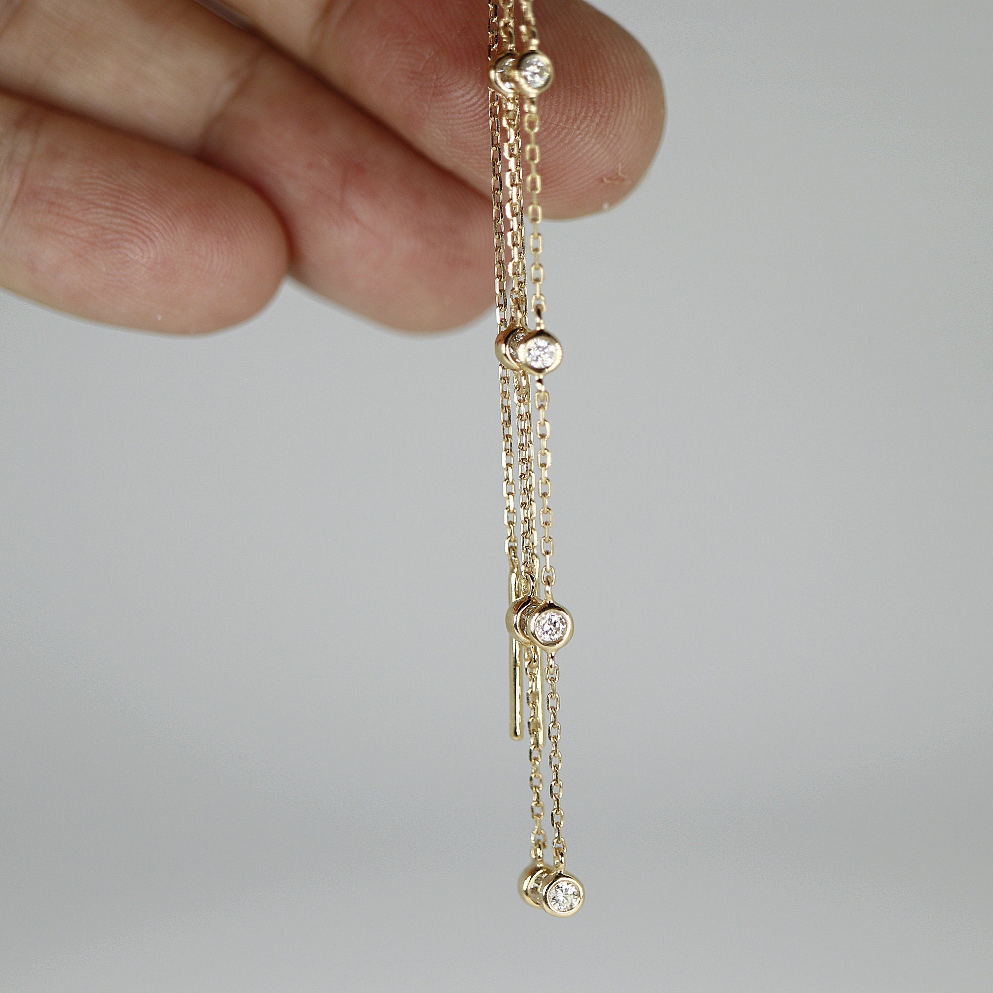 Diamond By The Yard Earrings, 14k Gold Diamond Threader Earrings - Melt'm Jewelry