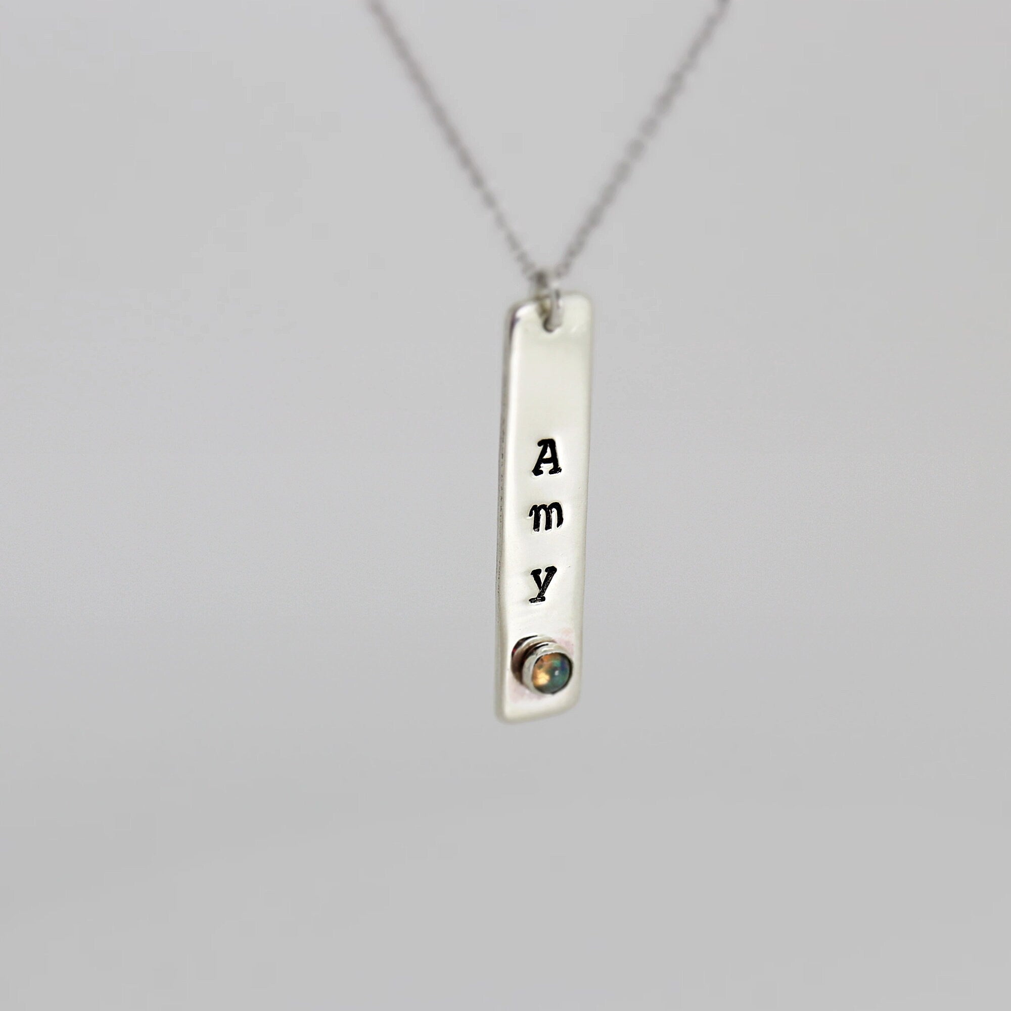 Personalized Vertical Bar Necklace with Birthstone Sterling Silver