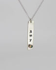 Personalized Vertical Bar Necklace with Birthstone Sterling Silver