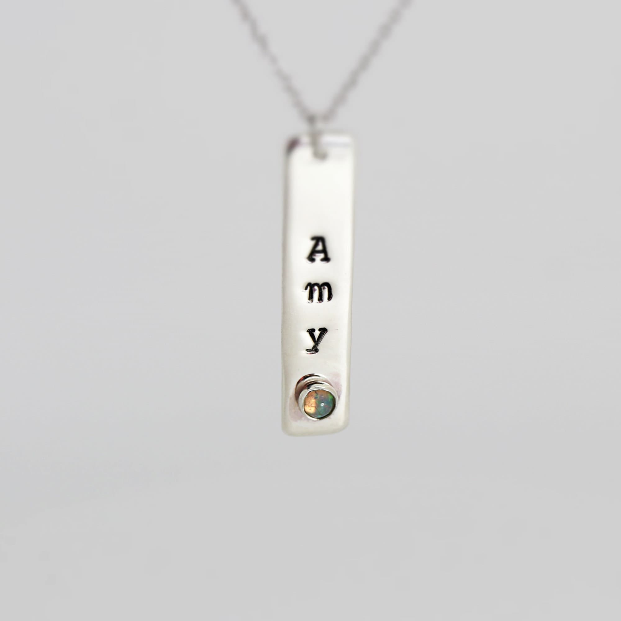 Personalized Vertical Bar Necklace with Birthstone Sterling Silver