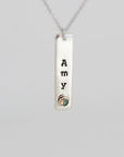 Personalized Vertical Bar Necklace with Birthstone Sterling Silver