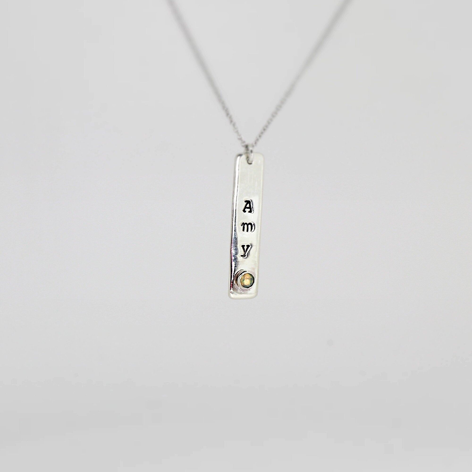 Personalized Vertical Bar Necklace with Birthstone Sterling Silver